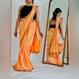 Orange/peach pre draped Saree